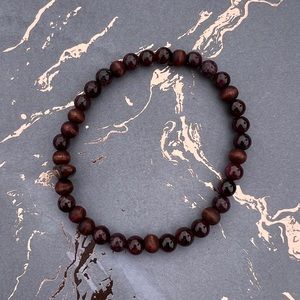 Garnet Handcrafted Gemstone Bracelet with Red Tiger’s Eye & Wood Accents